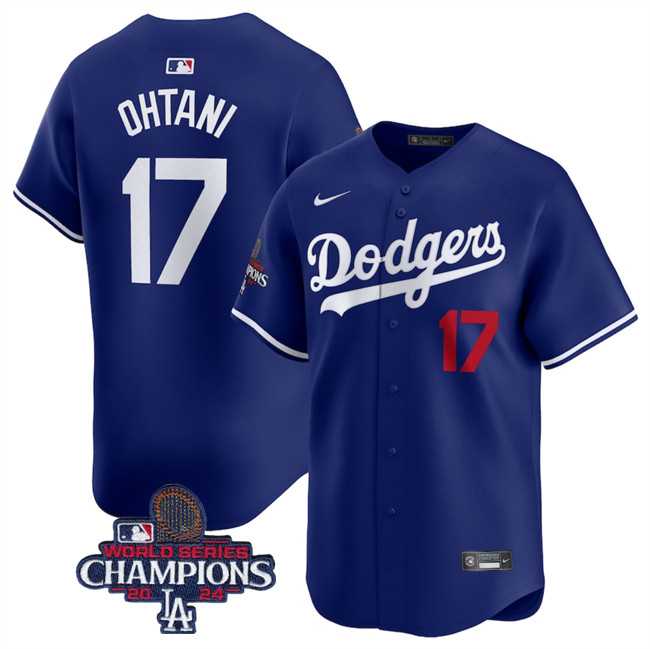 Men%27s Los Angeles Dodgers #17 Shohei Ohtani Royal 2024 World Series Champions Alternate Limited Stitched Baseball Jersey